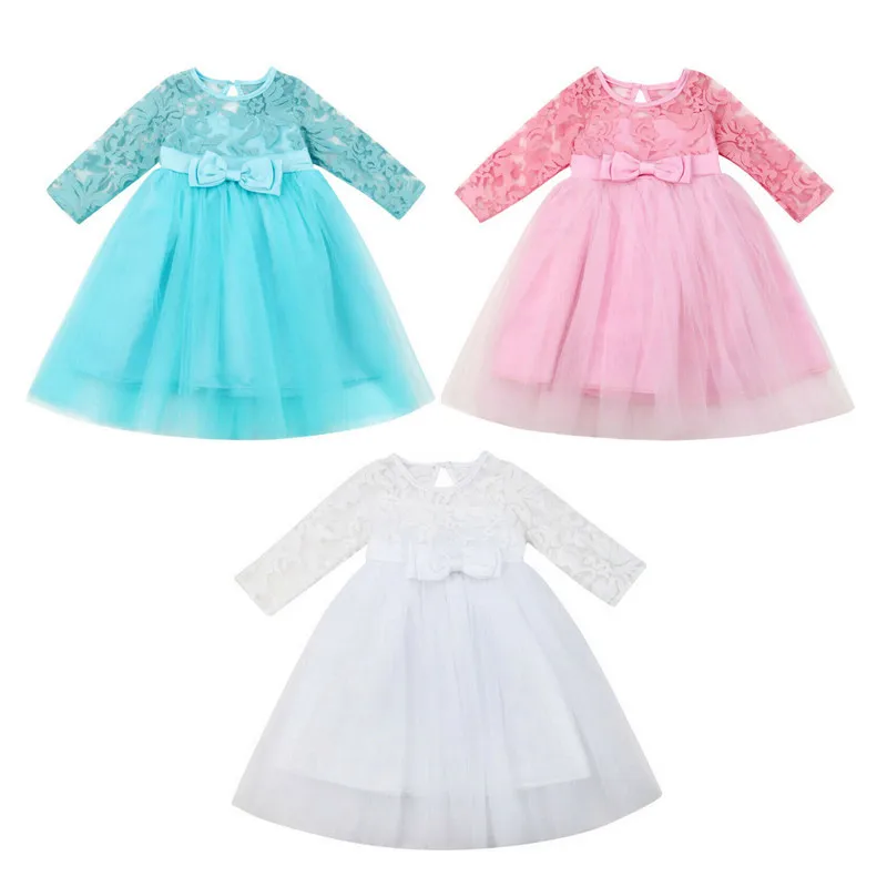 

Kids Girls Princess Dress Mesh Lace Sleeve Dress For Girls Cute Kids Baby Lace Flower Girl Dresses Party Pageant Formal Dresses