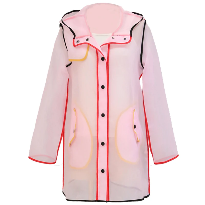 

Clear Transparent Organza Net Mesh Trench Hooded Casual Long PVC Teenagers Student Young Pop Sunscreen Sunproof Music Cos