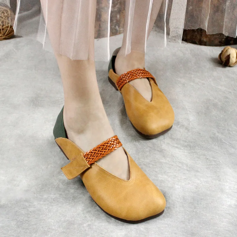 

Artdiya genuine leather women shoes Retro original 2019 spring new shallow soft sole women's literary bean shoes comfortable