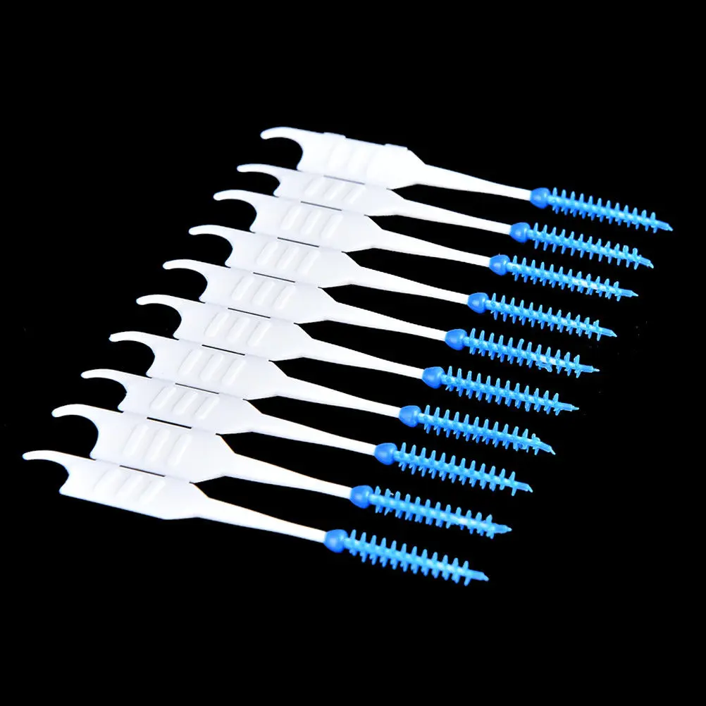 200pcs Blue White Dental Floss Interdental Brush Teeth Toothpick Soft Silicone Double-ended Tooth Picks Table Decoration Access