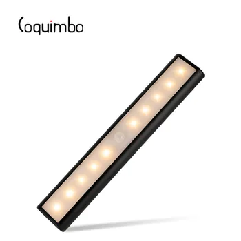 

Coquimbo 10 LEDS Motion Sensor Under Cabinet Light 3 Modes USB Rechargeable Magnet Wardrobe Night Light Warm/White Lighting