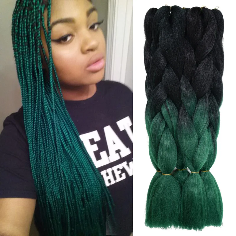 Green Synthetic Braiding Hair Bulk Extension Ombre 24 ...