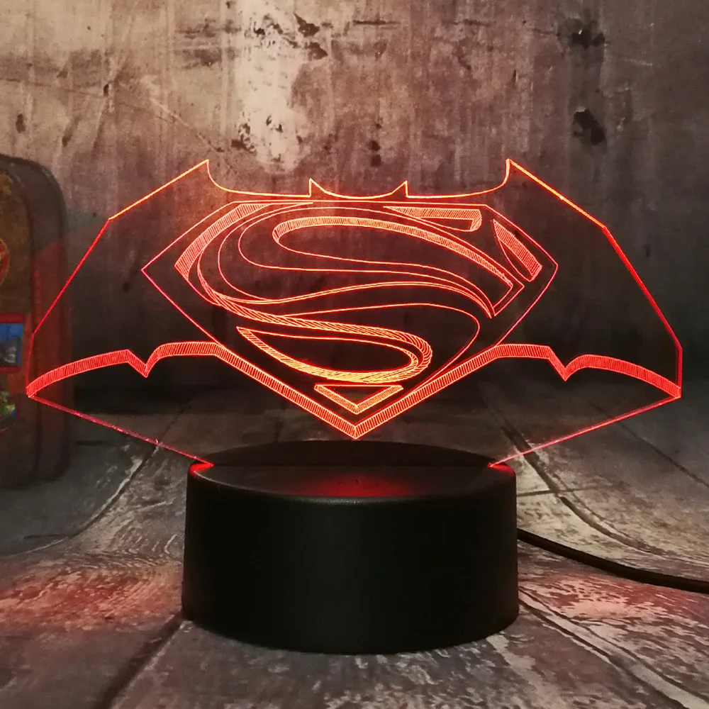  Cool 3D LED DC Superman Batman Logo Symbol Night Light Desk Table Lamp 7 Color Change Flashlight US