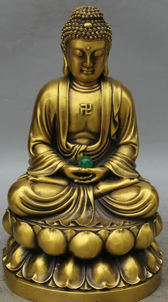 

JP S0524 12" Tibet Buddhism Copper Seat Shakyamuni Amitabha Buddha Sakyamuni bead Statue Discount 35%