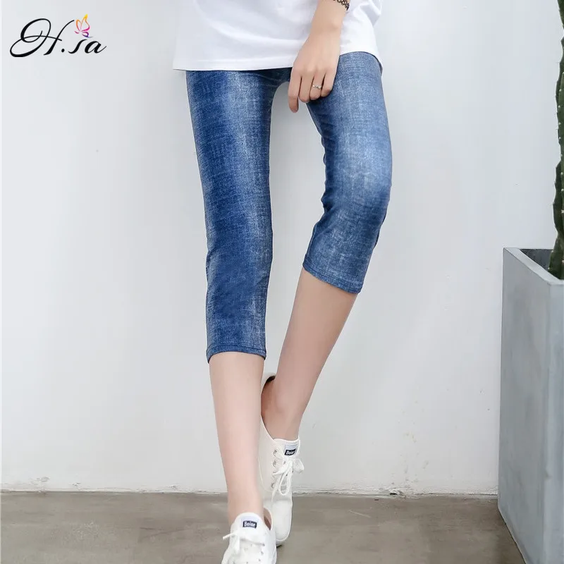 H.SA 2017 Summer Women Capri Leggings Jeans Plaid Print