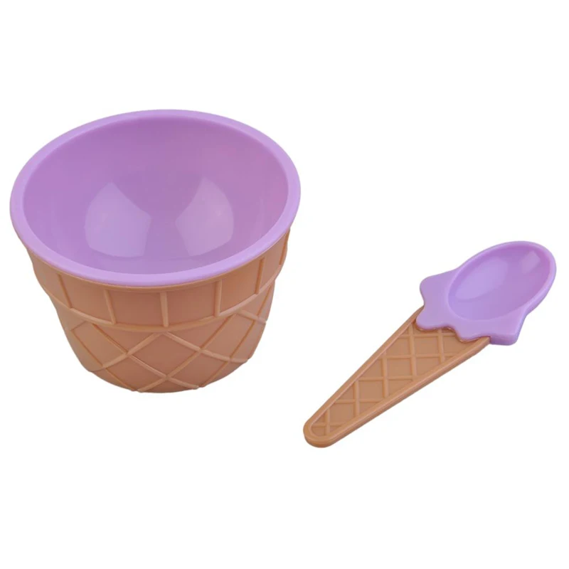 FHEAL Cute Ice Cream Style Bowl And Spoon Fruit Salad Tableware For Children Ice Cream Milkshake Dessert Tool Six Colors (9)