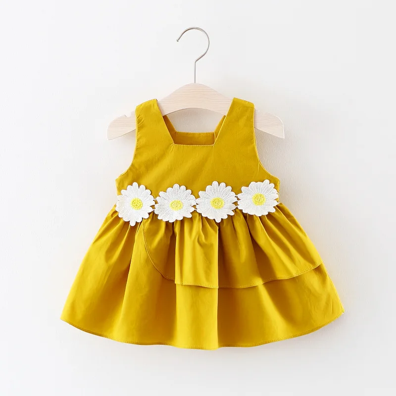 New style 2019 summer daisy flower embroidery cute girl dresses 3 colors