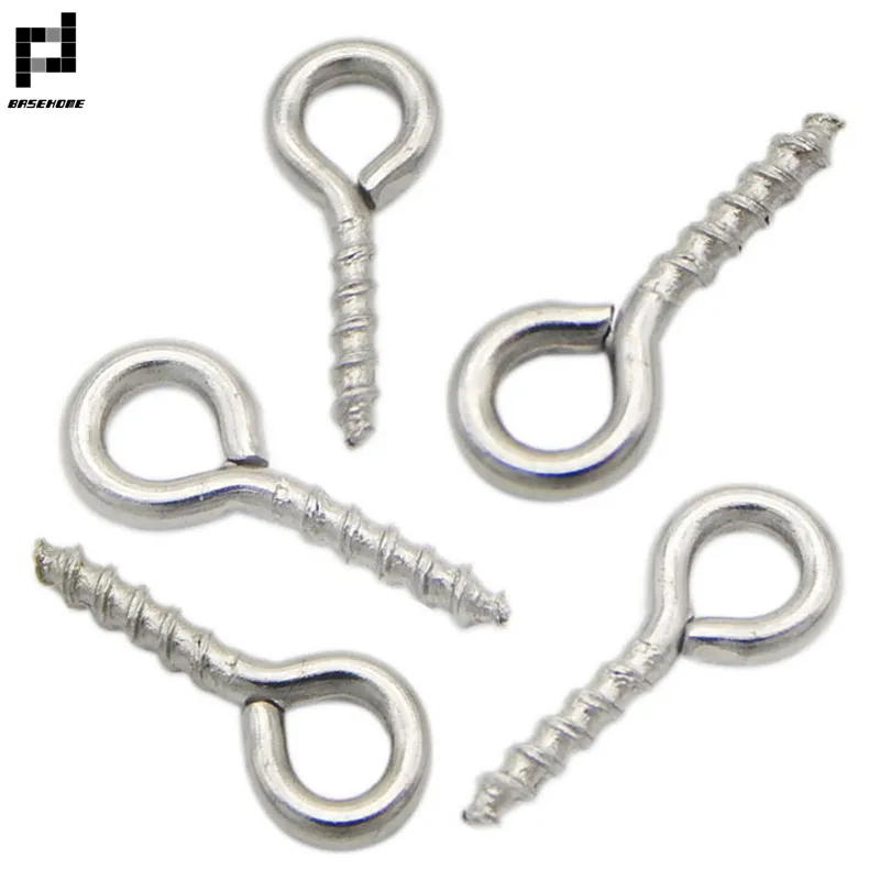 BASEHOME 50ps/lot Stainless Steel Mini Eye Pins Eyepins Hooks Eyelets Screw Threaded Hooks