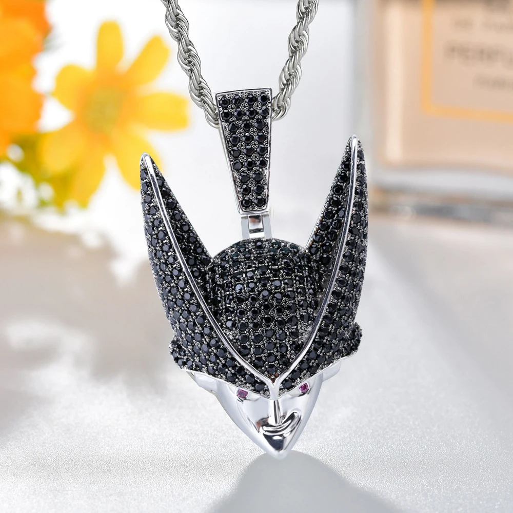 

Dragon Ball Character Cell Pendant Necklace Hip Hop Bling Iced Out Micro Pave Cubic Zircon Personalized Necklaces Jewelry Gift