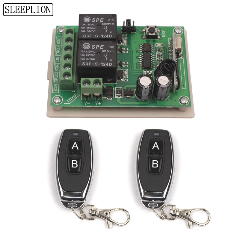 24V 2CH Switch With Remote Control Relay Module Universal 24V 2 Channel 315MHz 433MHz Remote Switch Relay Receiver -1