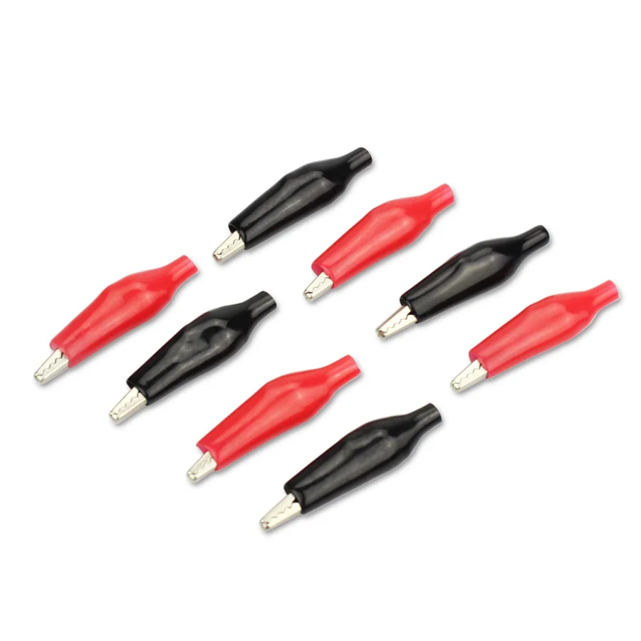 

10pcs/lot 28MM Metal Alligator clipspower clipClamp for Testing Probe Meter Black and Red with Plastic jumper leads