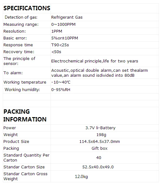 Ручной детектор утечки газа хладагента монитор 0-1000PPM Li-battery AS8904