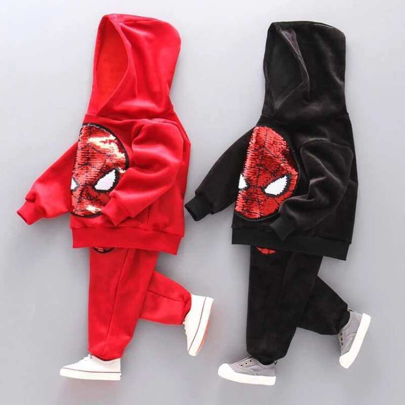 

2018 Autumn Winter Children Clothing Sets Girls Sequin Hoodies+Pants Baby Boys Velvet Tracksuits Outfits Kids Clothing Sets