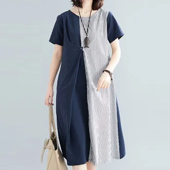 

Women Summer Clothes Stripes Knee Length Short Cut Oansatz Bund Party Loose Clothes Summer Dress 2019 Beach Clothes