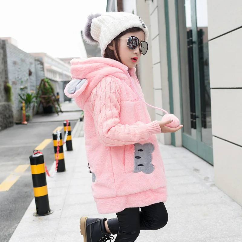 Зимнее пальто с искусственным мехом для девочек; детская одежда; плотное бархатное пальто; - Цвет: pink