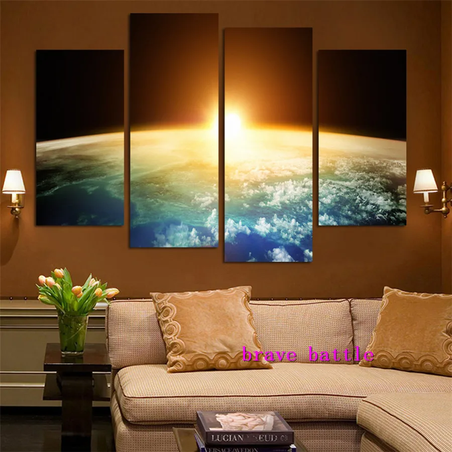 Earth The Sun Starry Sky Canvas Painting Living Room Home Decor Modern Mural Art Oil | Дом и сад