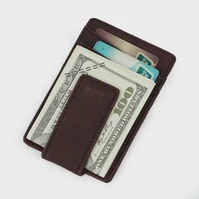 Men Retro Genuine Leather Money Clip Front Pocket Clamp for Money Holder Magnet Credit Case Holder Slim Wallet billetera hombre