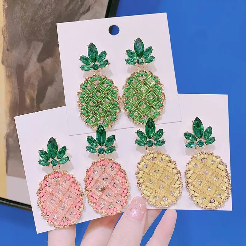 

2019 New Top Design Pineapple Earrings For Women Korean Temperament Statement Crystal Drop Earrings Fashion Jewelry