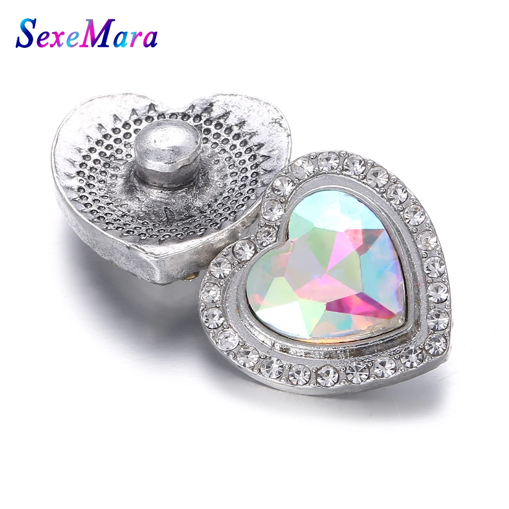 6 шт./лот новые кнопки Jewelry высокое качество сердце из горного хрусталя 18 мм Металл застёжка, бусинка браслет с застежкой амулеты «сделай