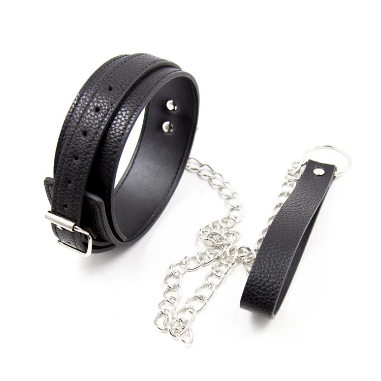 Sexy Rib PU Leather Cervical Collar Black Neck Ring With M