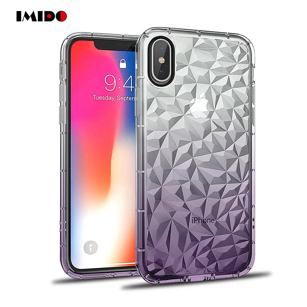 

IMIDO 3D Diamond Clear Phone Case For iPhone X XS MAX XR 8 7 6 6S Plus Crystal Gradient Color Silicone TPU Back Cover Coque Capa