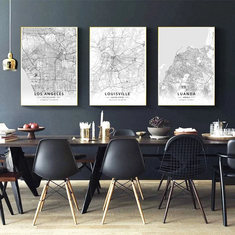 

Los Angeles United States,Louisville United States,Luanda Angola,Modern City Gold Map Canvas Art Print Home Room Decor Poster