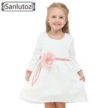 2016 Enfants Vêtements D’hiver Enfants Robe (+ ceinture) fleur Marque Fille Vêtements Princesse Mariage de Fête De Vacances Enfant Bébé Automne