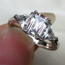 Высокое качество 3CT три камня Изумрудное кольцо взаимодействие синтетических алмазов кольцо подлинное серебро высшей пробы 3 камня кольцо
