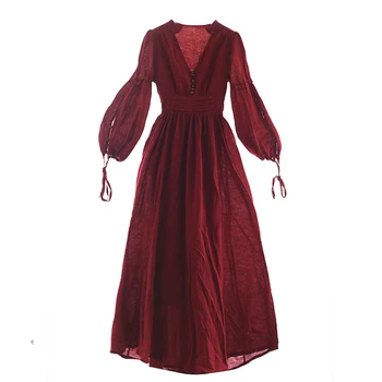 

2017 Spring Women dress Vintage Retro Elegant V neck Long Sleeve Dresses Tunic Vestidos