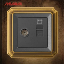 MVAVA TV+TEL Wall Decorative Socket Television and RJ11 Telephone Plug Port Jack Outlet Luxury Bronzed Panel Free Shipping manufacture livolo white crystal glass panel 2 gangs wall tv and tel socket outlet vl c7 1vt 11 without plug adapter