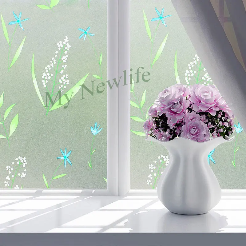 Непрозрачное стекло с цветами, травой, наклейка, матовая Солнцезащитная пленка для ванной комнаты на балконные окна, водонепроницаемая наклейка, домашний декор 500 см