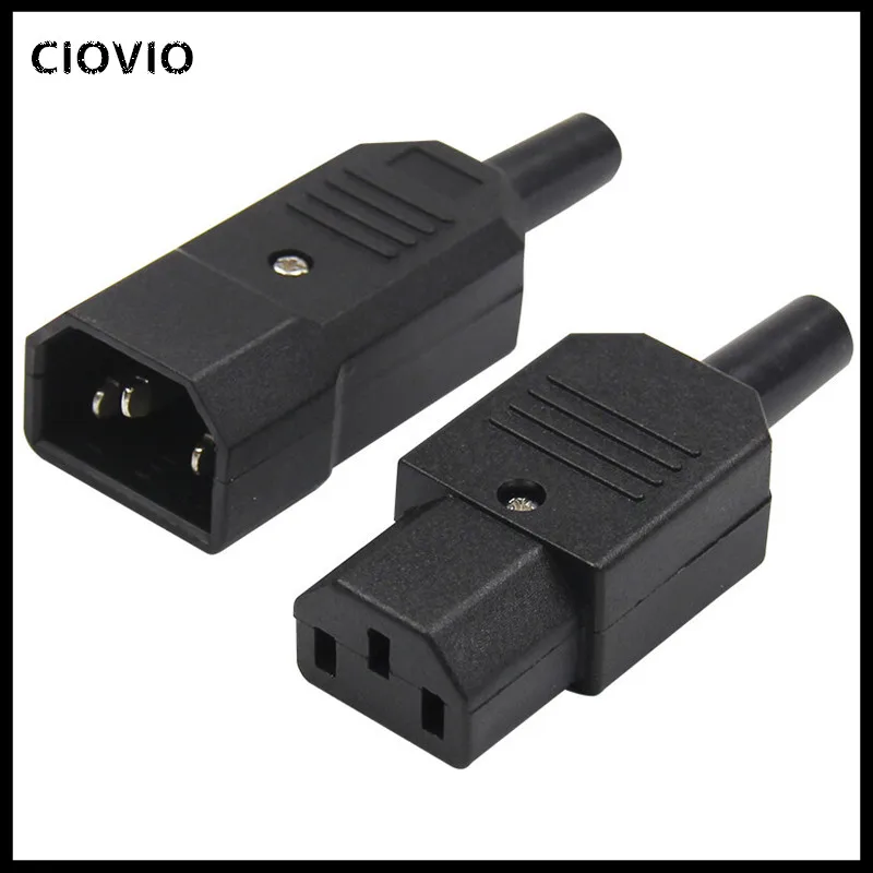 IEC Straight Cable Plug Connector C13 C14 10A 250V Black female&male Plug Rewirable Power Connector 