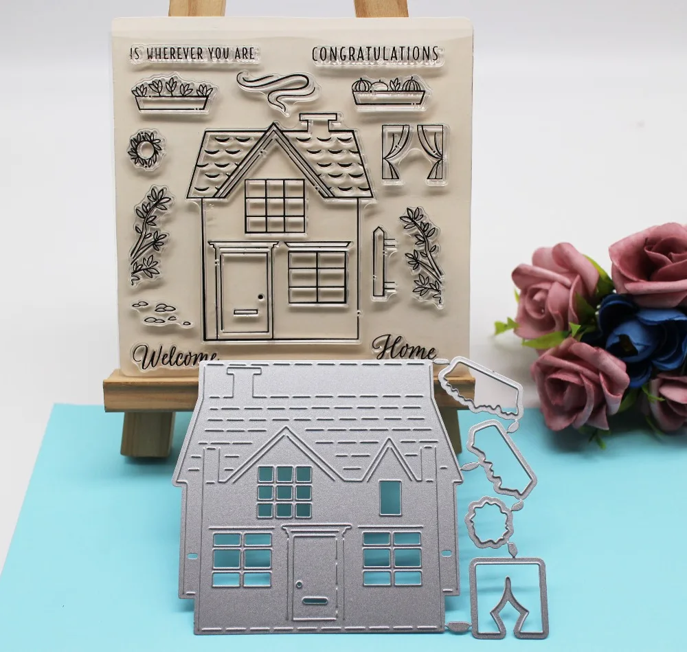 

House&cloud Metal Cutting Dies Door/window clear stamp&dies set tencils for Scrapbooking/photo Decor Embossing DIY Paper Cards