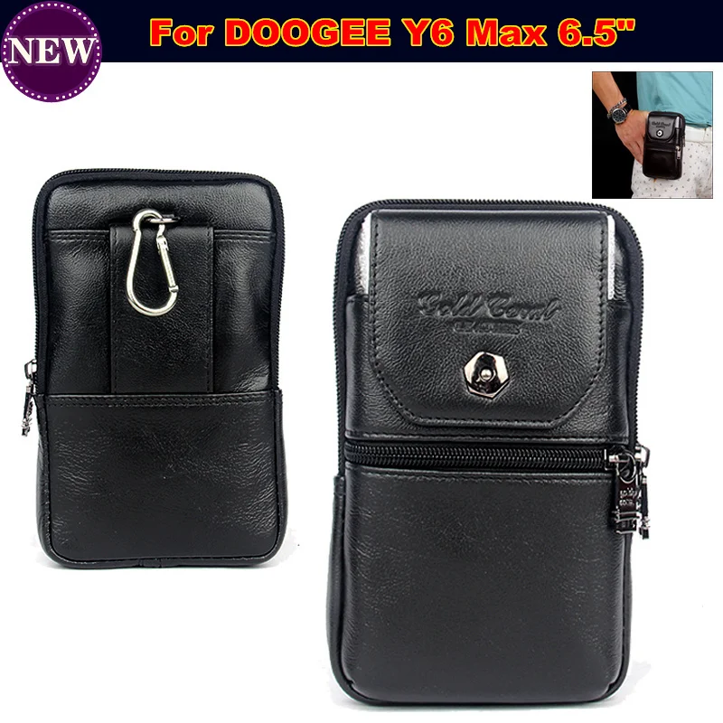 

Genuine Leather zipper pouch Belt Clip Waist Purse Case Cover for DOOGEE Y6 Max 6.5" Mobile Phone Bag Free Shipping