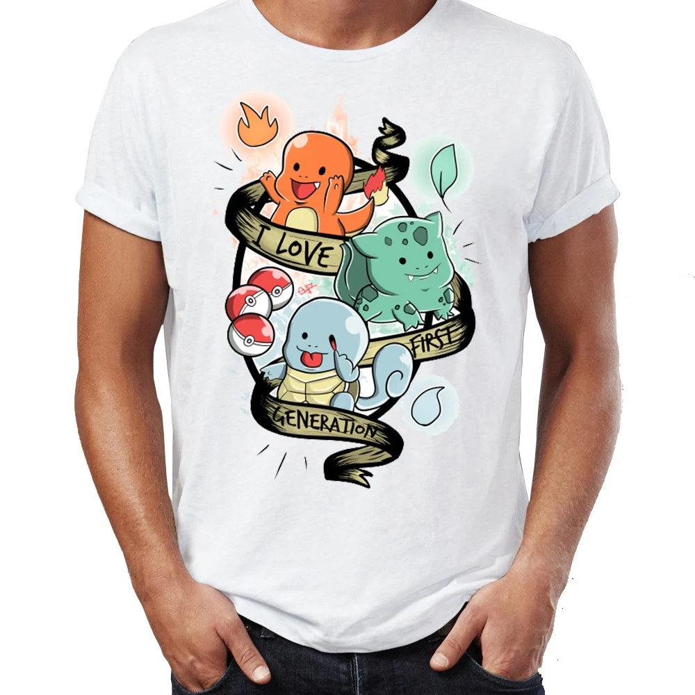 Casual Men's t shirt Pokemon Starters Charmander Bulbasaur Squirtle