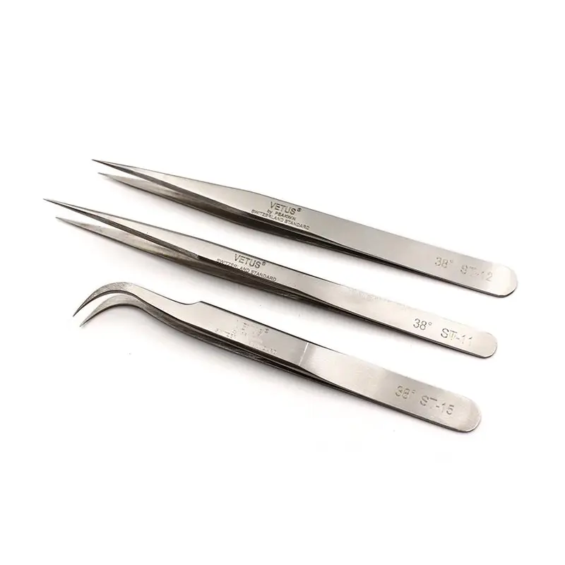 

10 pcs Genuine Vetus NEW ST Series HRC 38 Ultra Precision 302 Stainless Tweezers Mink Eyelash Anti Acid ESD Tweezers