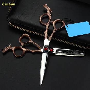 

Custom name japan steel 6 inch dragon hair cutting scissors barber makas thinning shears haircut scissor hairdressing scissors