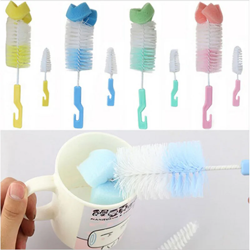 

2Pc Baby Nipple Sponge Brush Bottle Brush Cleaner With Pacifier Brush