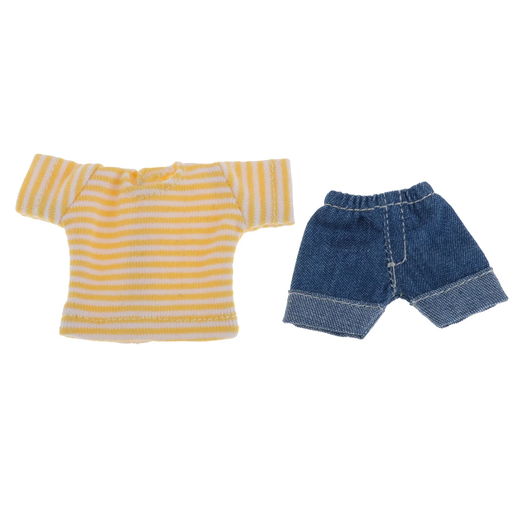 Adorable Two-piece Outfits Denim Shorts And Top For OB11 Mini Dolls