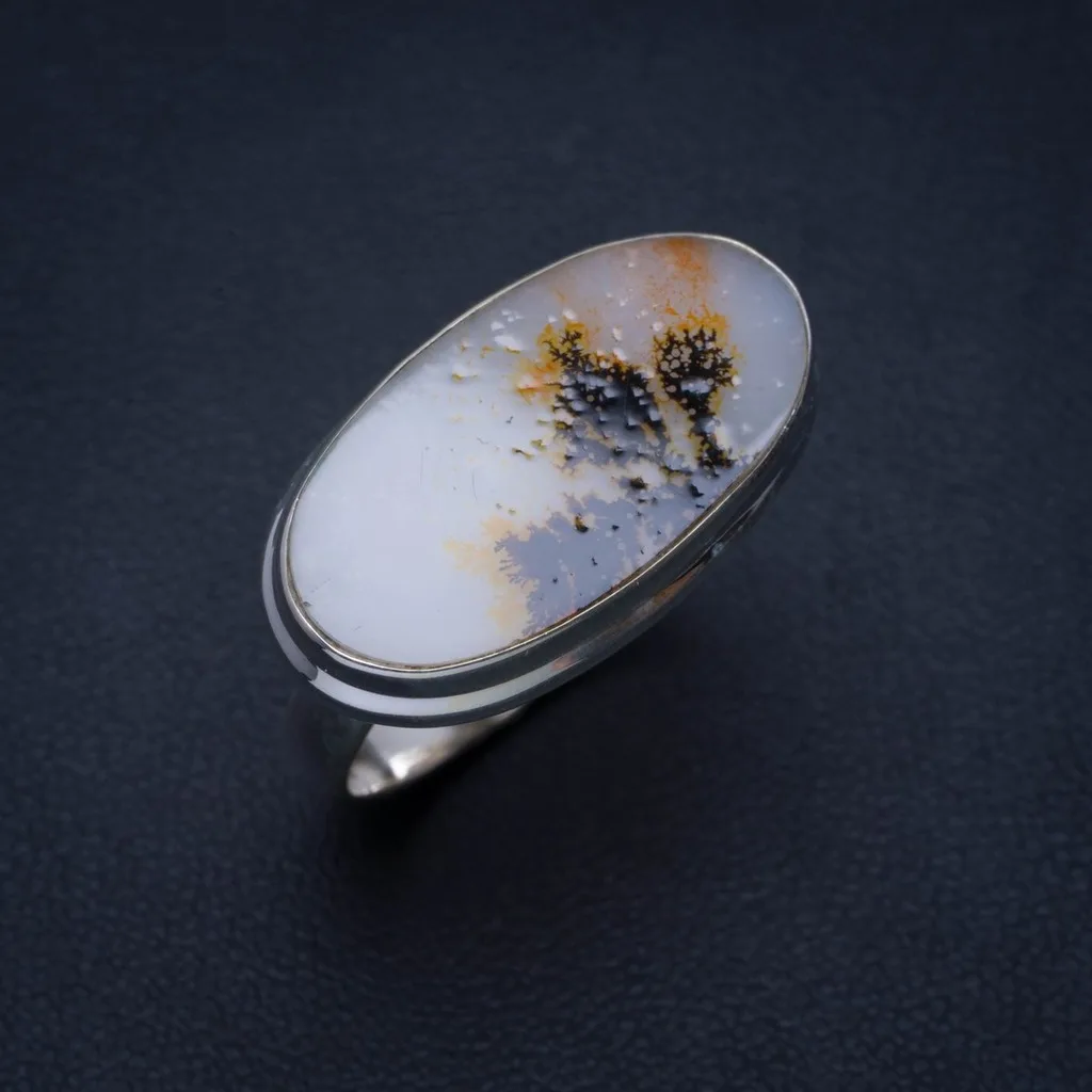 

Natural Scenic Dendritic Agate Handmade Unique 925 Sterling Silver Ring 9 A3903