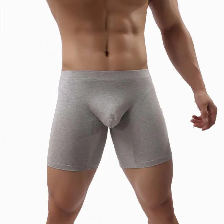 Men's Long Underwear Brand Cotton Boxershorts Homme Slip Panties Man U Convex Design Sexy Sportswear Five Points Underpants - Цвет: gray