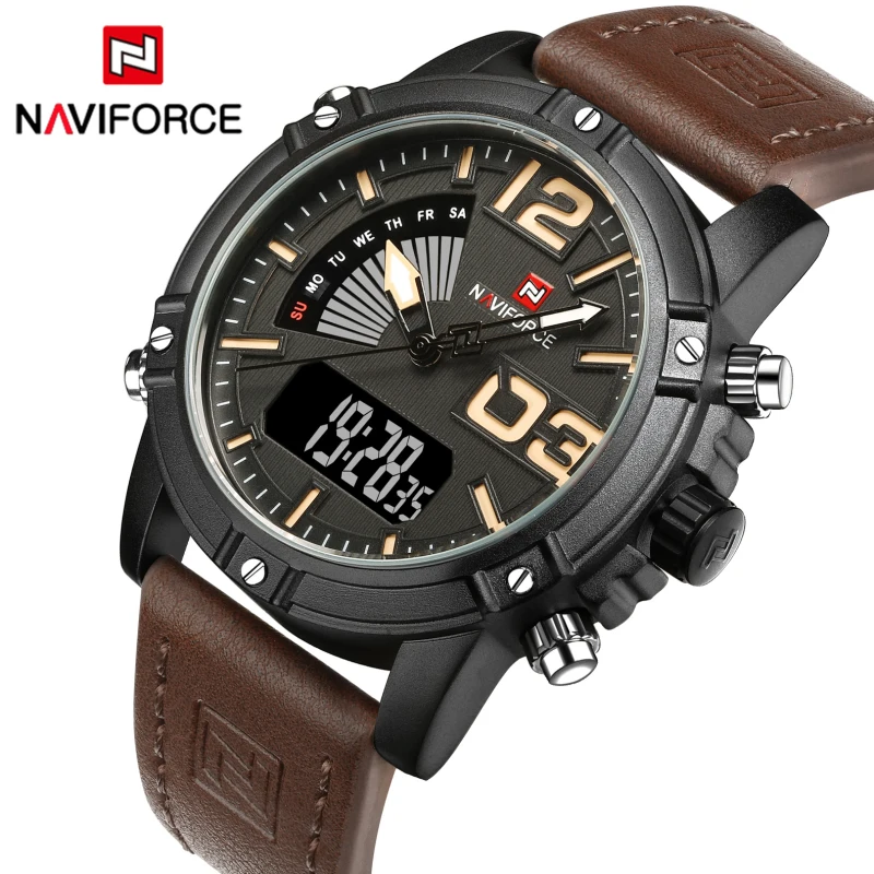 

NAVIFORCE Luxury Brand Men's Fashion Sport Watches Men Quartz LED Clock Man Leather Military Waterproof Watch Relogio Masculino