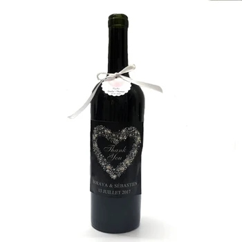 

20pcs Custom Wedding Wine Bottle Label + 20 heart tags ribbon, Customizable Wine Labels Bridal Shower, Personalized stickers