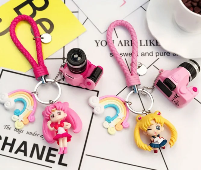 

1 PC Creative cute Bells knitted rope Sailor Moon Pompom Keychain gift Japanese Anime Action Sailormoon Keychains Figure Toys