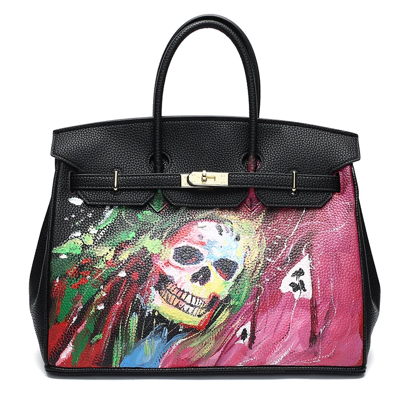 

2017Fashion Custom Creative Hand-painted Pu Leather Graffiti Animal Women Handbag Cat Dog Pattern Personality DIY Birthday Gifts