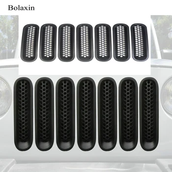 

New Bolaxin Car-styling Matte Black Front Mesh Grille Inserts buckle Mesh Grille For Jeep Wrangler Rubicon Sahara Jk 2007-2015
