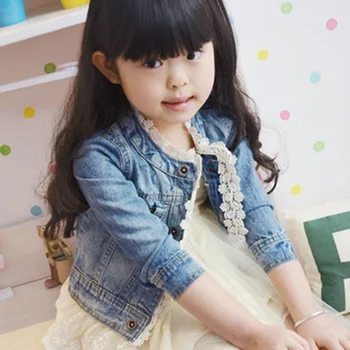 

Spring and Autumn Children's Lace Jeans Jacket girl's clothes clothing for 3-5year