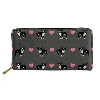 

Noisy Designs Women Leather Purse Boston Terrier Bulldog Print Slim Wallet Card Holders Clutch Carteira Feminina Coin Purse Men