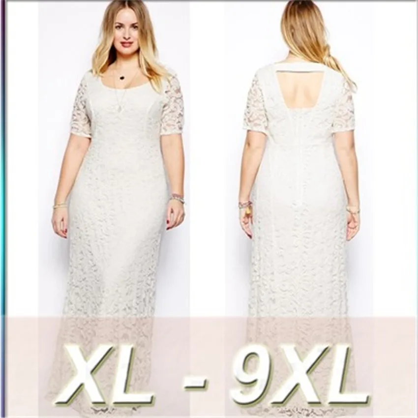 2017 Summer lace long women o-neck casual party dress fashion fat ankle-length black white vestido big plus size XL-9XL long-white-lace-dress : image 2017 Summer lace long women o-neck casual party dress fashion fat ankle-length black white vestido big plus size XL-9XL long-white-lace-dress
