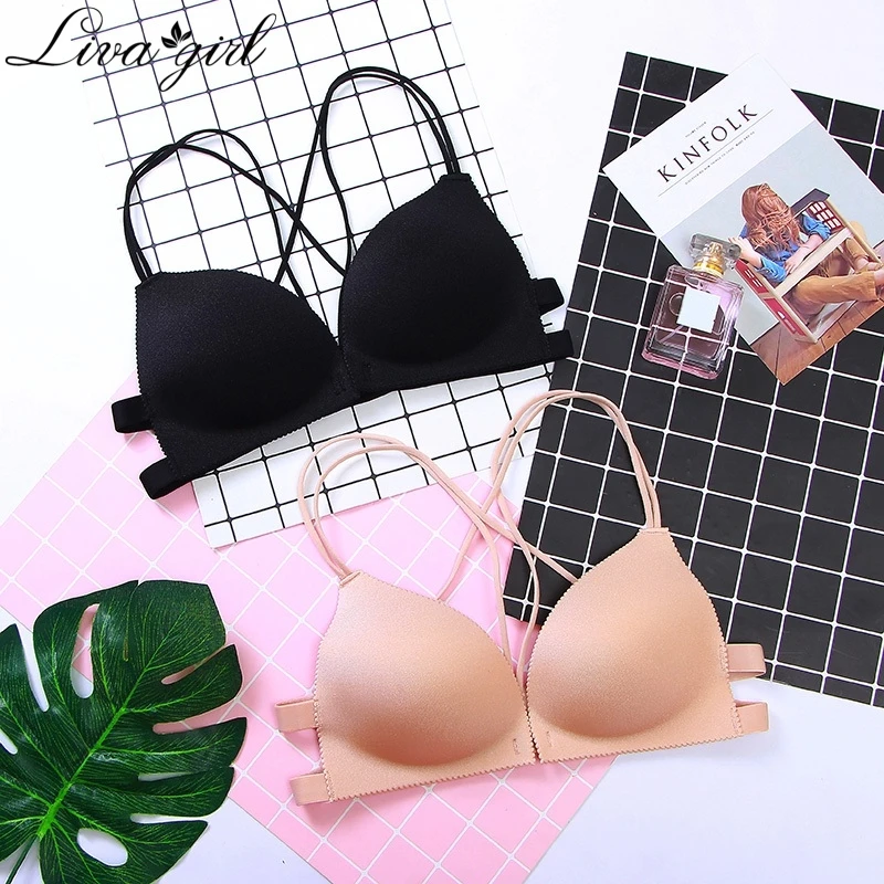 

Liva Girl Sexy Backless Lingerie Bra Women 3/4 Cups Wireless Seamless Bra Femme Underwear Push Up Breathable Brassiere Bra V17